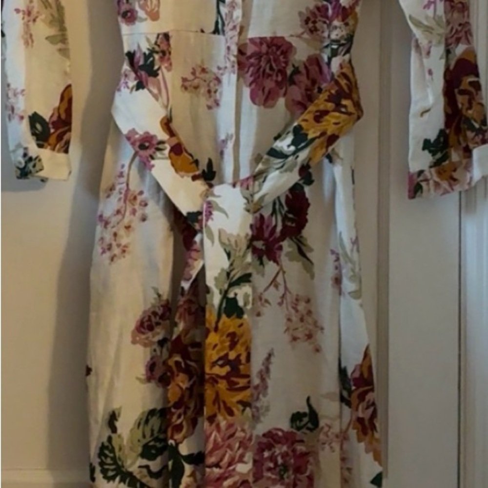 Zara Cream Floral Long-Sleeve Midi Dress with Pink & Mustard Flowers